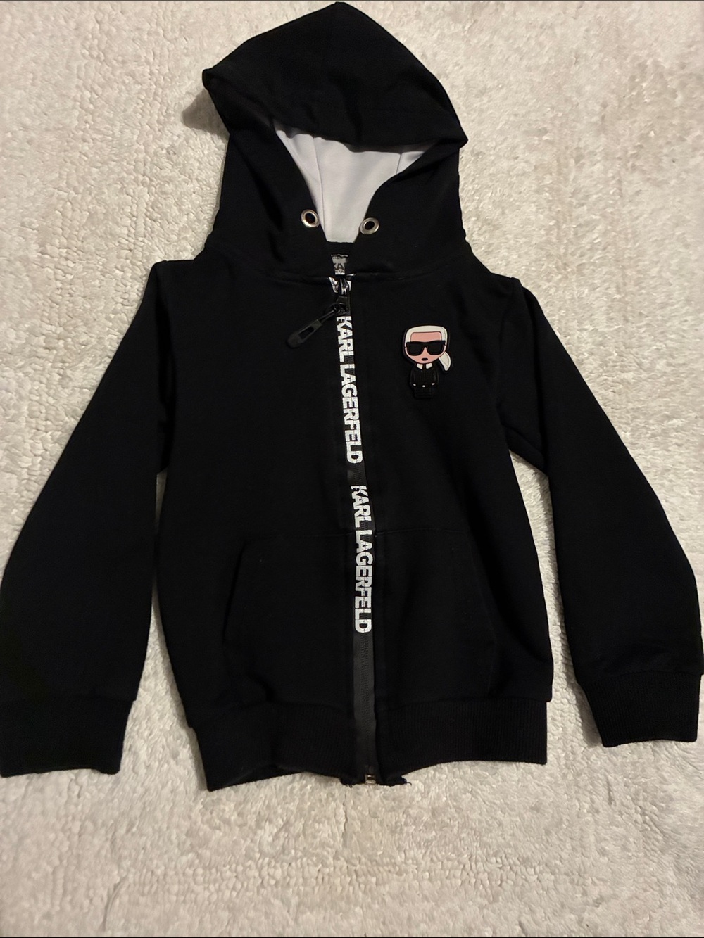 Karl Lagerfeld Black Kids Zip Hoodie with Logo Patch